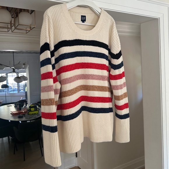 GAP Multicolour Split Hem Cotton Chenille Stripe Sweater - Size XL - Picture 2 of 12